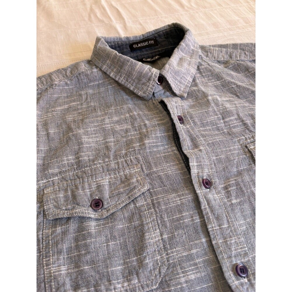 Carbon Men’s Large Long Sleeve Button Shirt Blue Gray Plaid Classic Fit Cotton